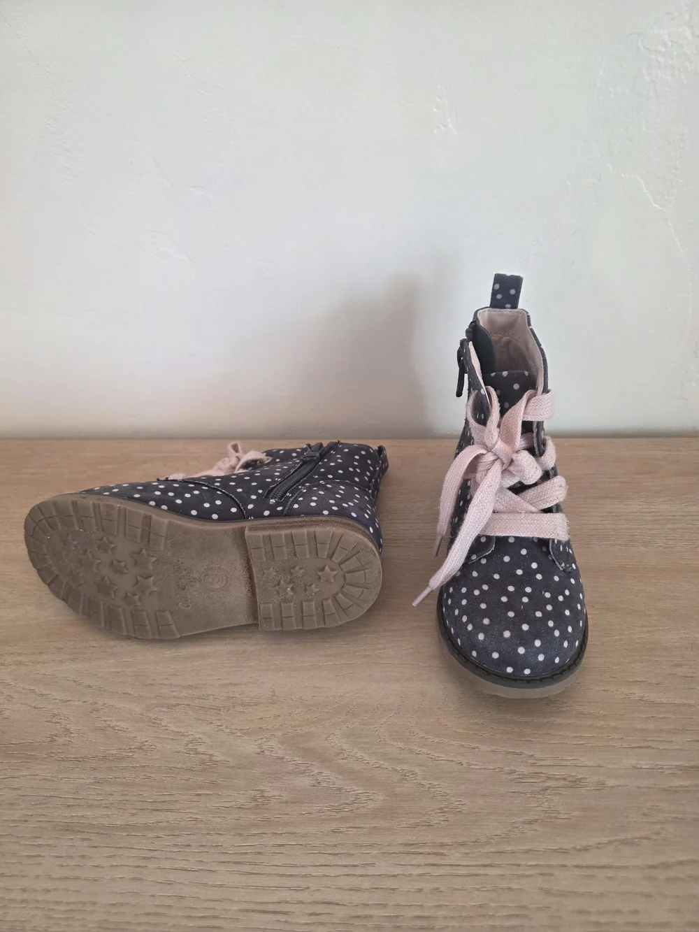 Cat & Jack Navy Polka Dot Ankle Boots with Pink Laces